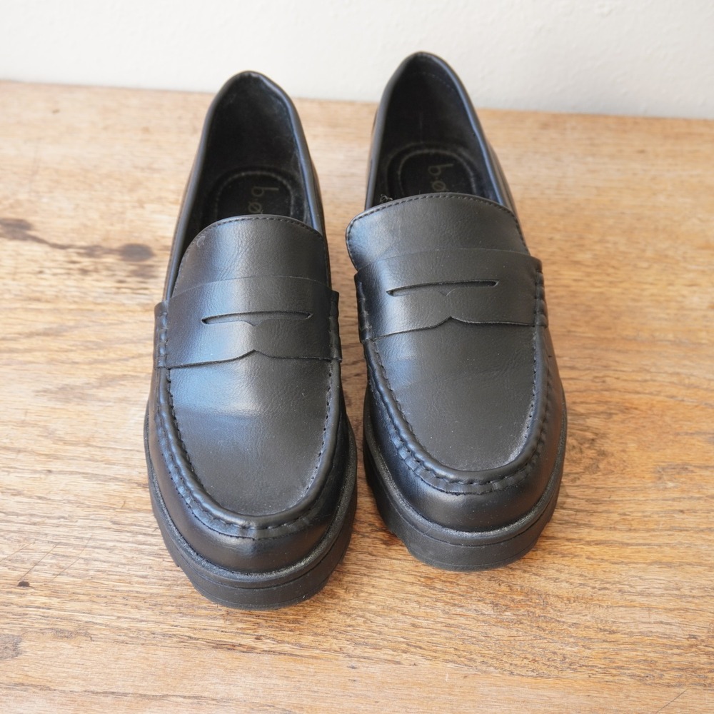b.o.c. Women's Size 8.5 Vegan Leather Black Penny Loafers Lug Sole Platform